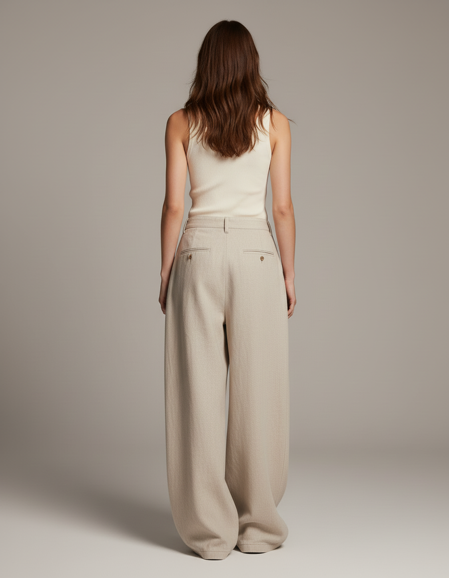 Pantalon Baggy Beige Ample Plissé Femme Élégant - Lin - vue 2
