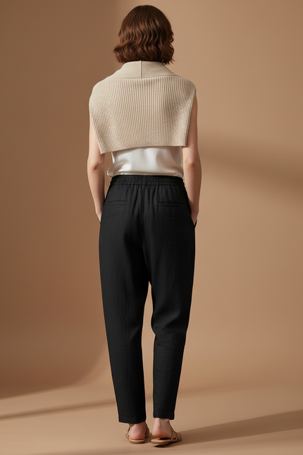 Pantalon Baggy Noir Lin Fluide Ample Femme - vue 2