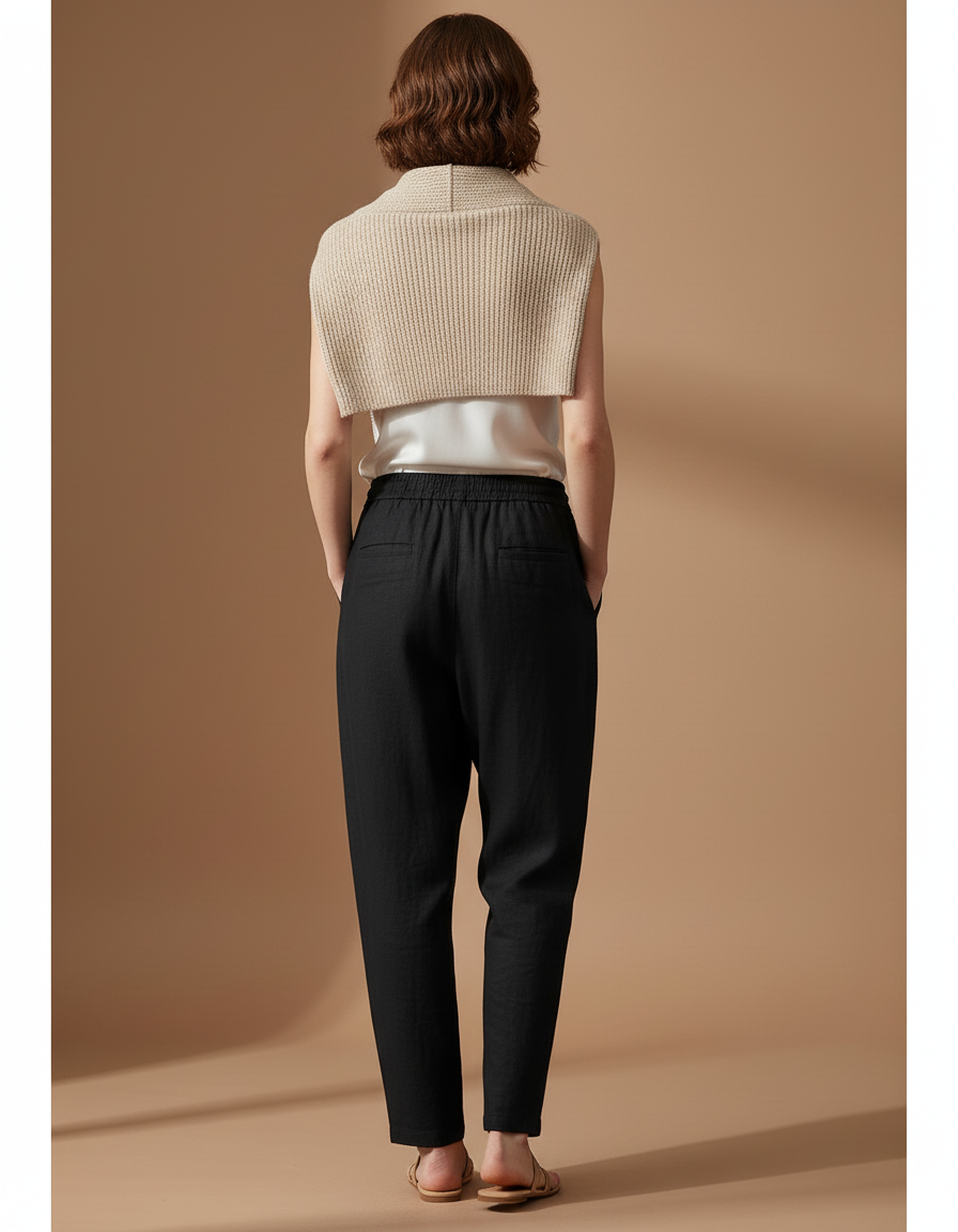 Pantalon Baggy Noir Lin Fluide Ample Femme - vue 2