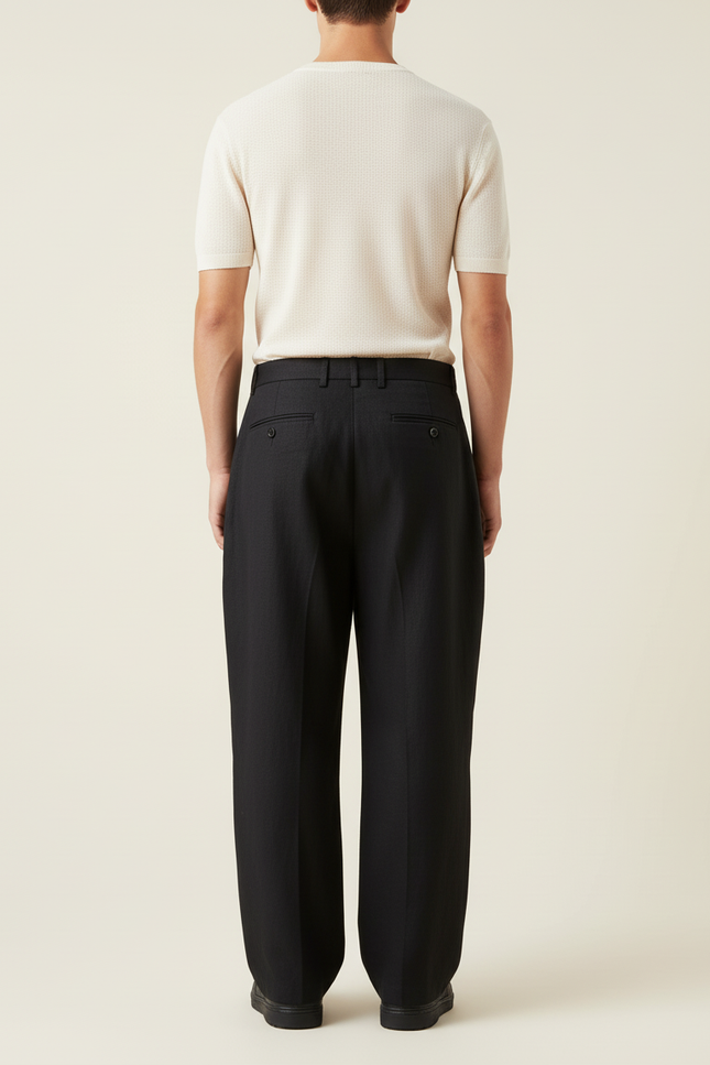 Pantalon Baggy Noir Ample Plissé Homme - Laine - vue 2