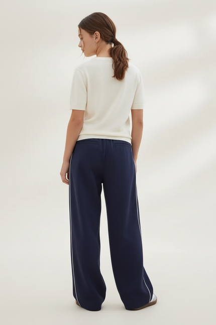 Pantalon Baggy Bleu Marine Ample Rayures Blanches - Molleton - vue 2