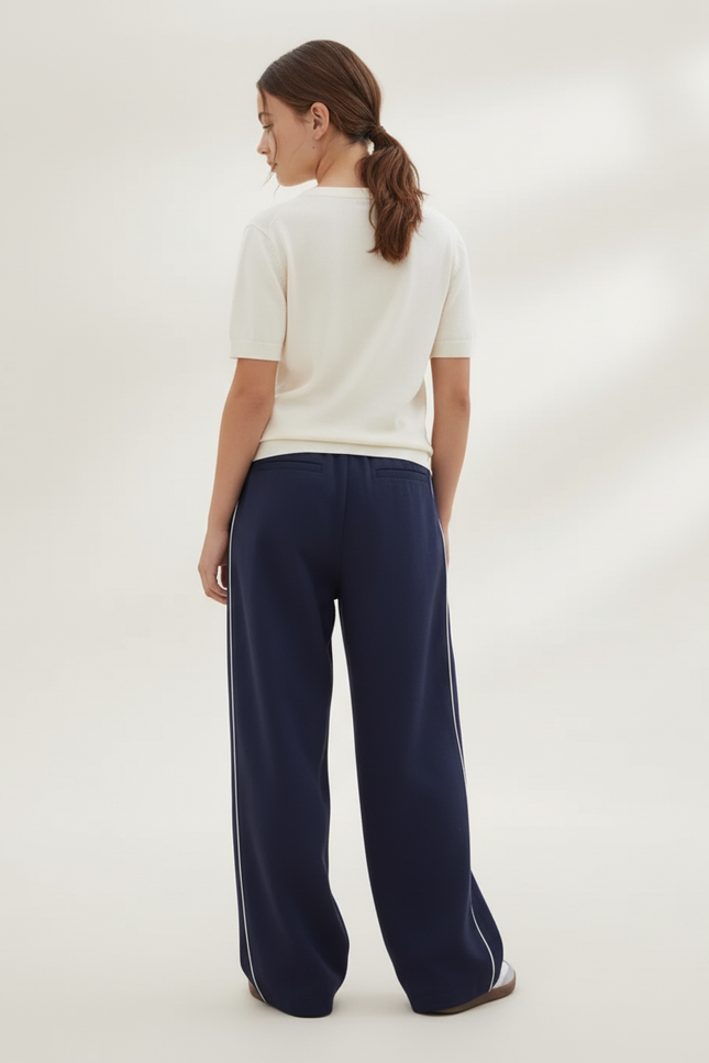 Pantalon Baggy Bleu Marine Ample Rayures Blanches - Molleton - vue 2