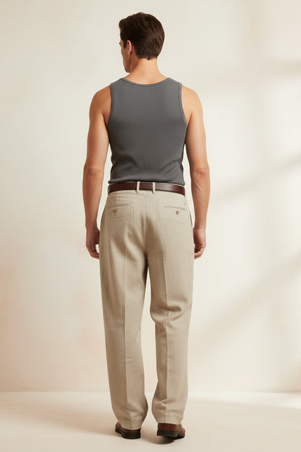 Pantalon Baggy Beige Plissé Ample Coton Homme - vue 2