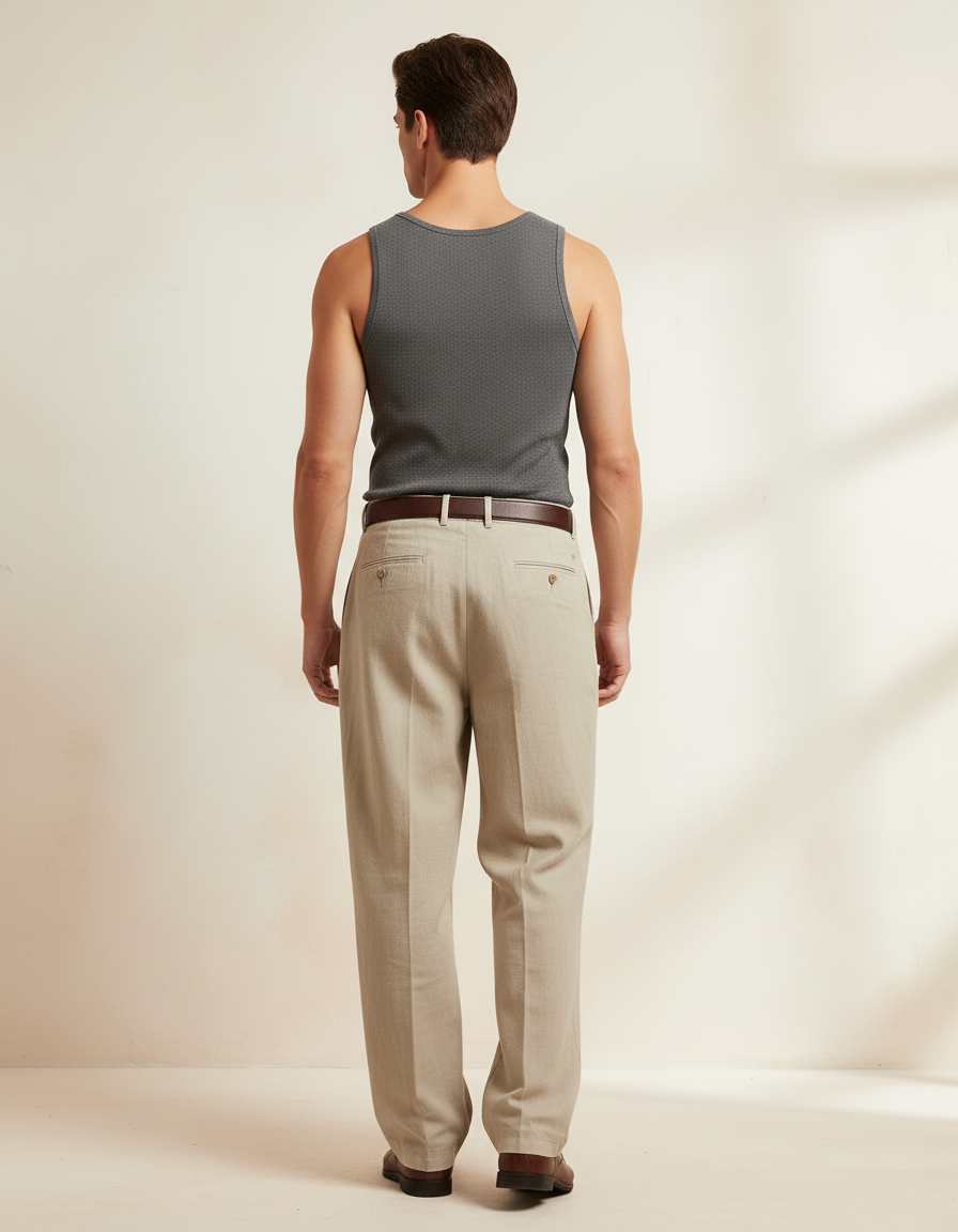 Pantalon Baggy Beige Plissé Ample Coton Homme - vue 2