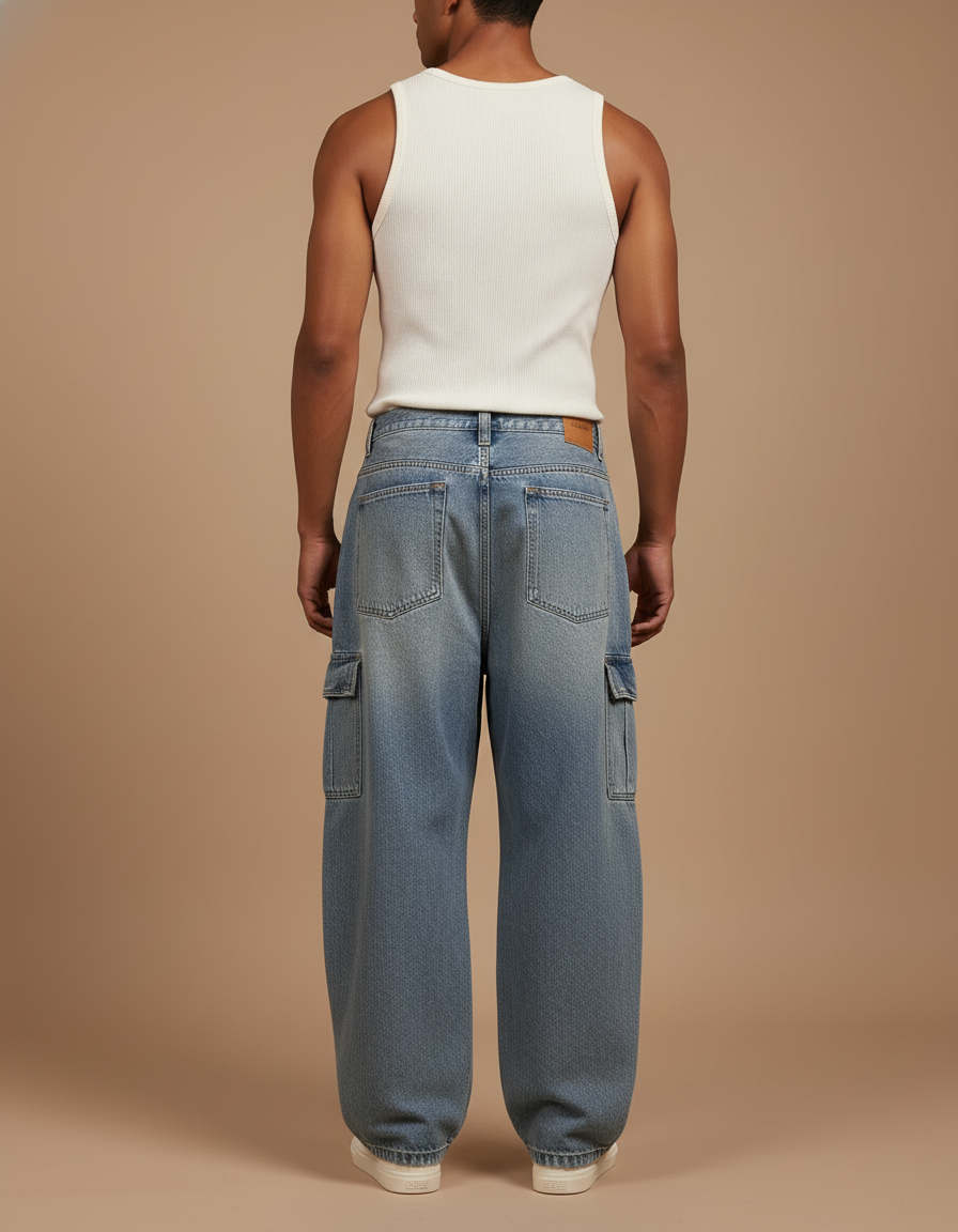 Pantalon Cargo Baggy Garcon - Bleu Jean - vue 2