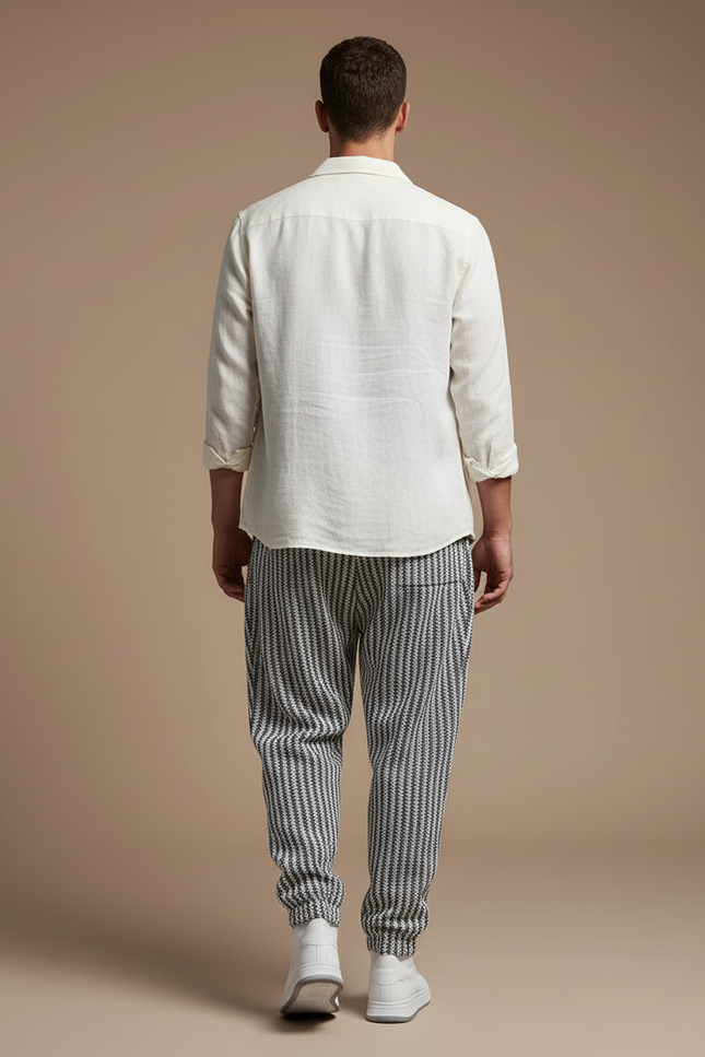 Pantalon Baggy Rayé Noir Blanc Harem Homme - Multicolore Maille - vue 2