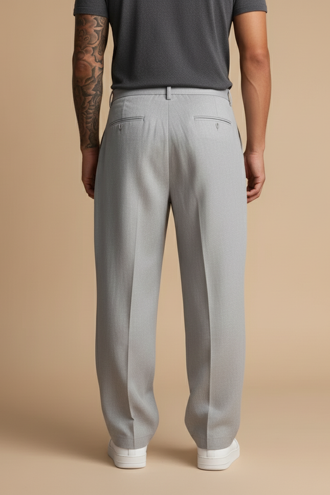 Pantalon Baggy Gris Clair Ample Plissé Décontracté Homme - Laine - vue 2