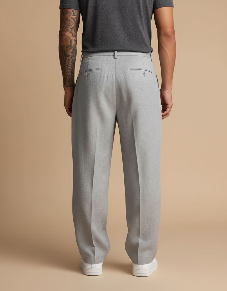 Pantalon Baggy Gris Clair Ample Plissé Décontracté Homme - Laine - vue 2