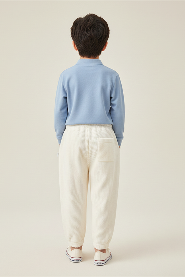 Pantalon Baggy Blanc Côtelé Ample Décontracté Enfant - Cordé - vue 2