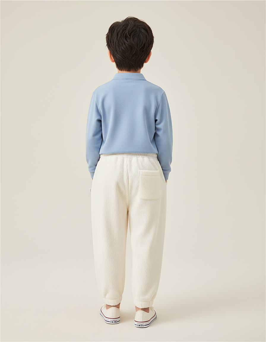 Pantalon Baggy Blanc Côtelé Ample Décontracté Enfant - Cordé - vue 2