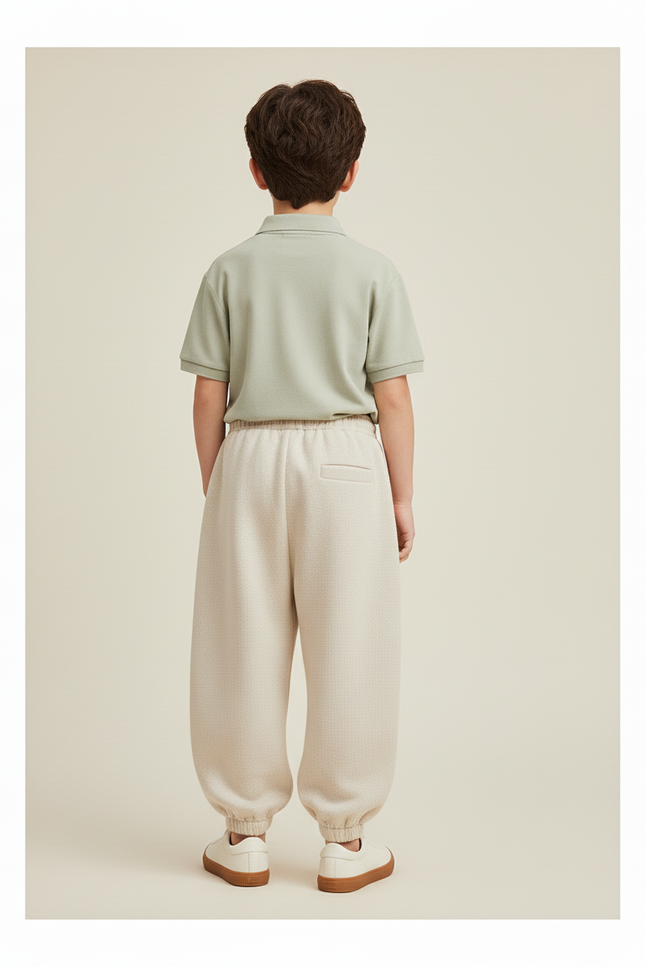 Pantalon Baggy Crème Ample Molletonné Élastiqué Enfant - Beige - vue 2