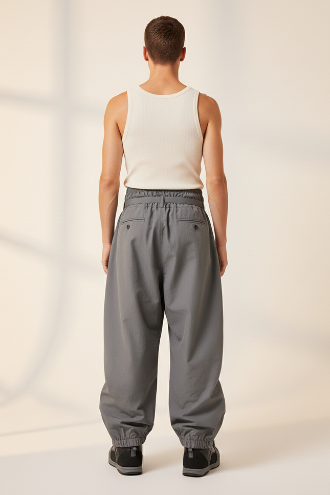 Pantalon Baggy Gris Ample Plissé Décontracté Homme - Polyester - vue 2