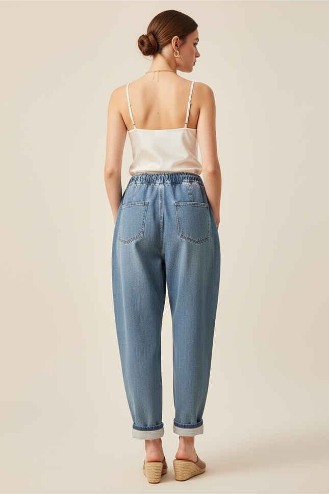 Pantalon Baggy Jean Bleu Ample Confortable - vue 2