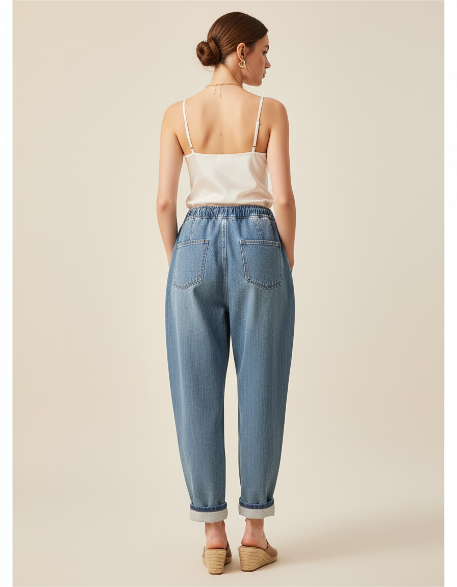 Pantalon Baggy Jean Bleu Ample Confortable - vue 2