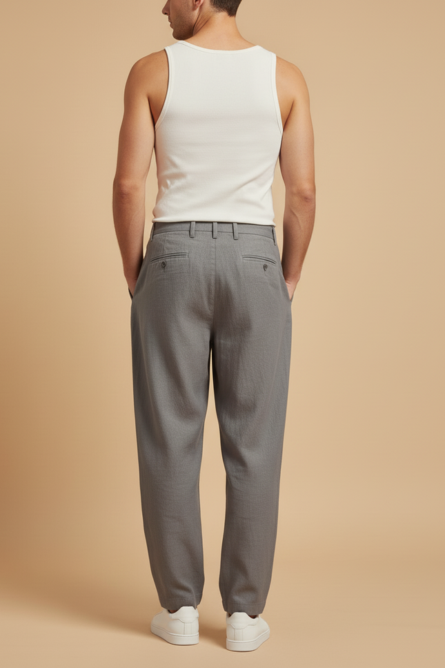 Pantalon Baggy Gris Plissé Lin Décontracté Homme - vue 2