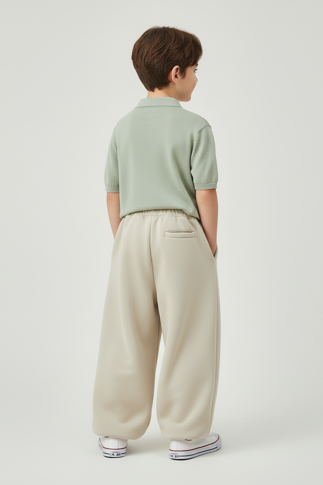 Pantalon Baggy Beige Ample Molleton Enfant Confortable - vue 2
