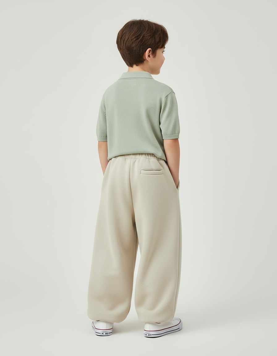 Pantalon Baggy Beige Ample Molleton Enfant Confortable - vue 2