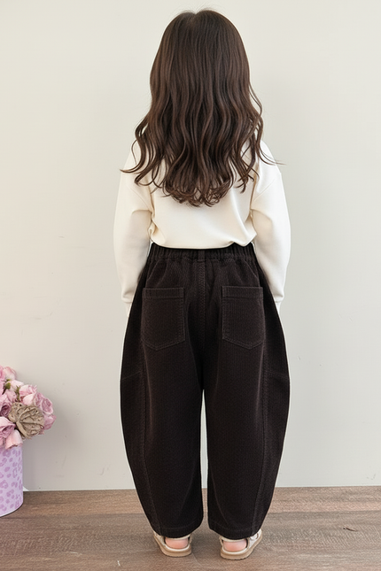 Pantalon Baggy Marron Côtelé Ample Décontracté Enfant - Cordé - vue 2