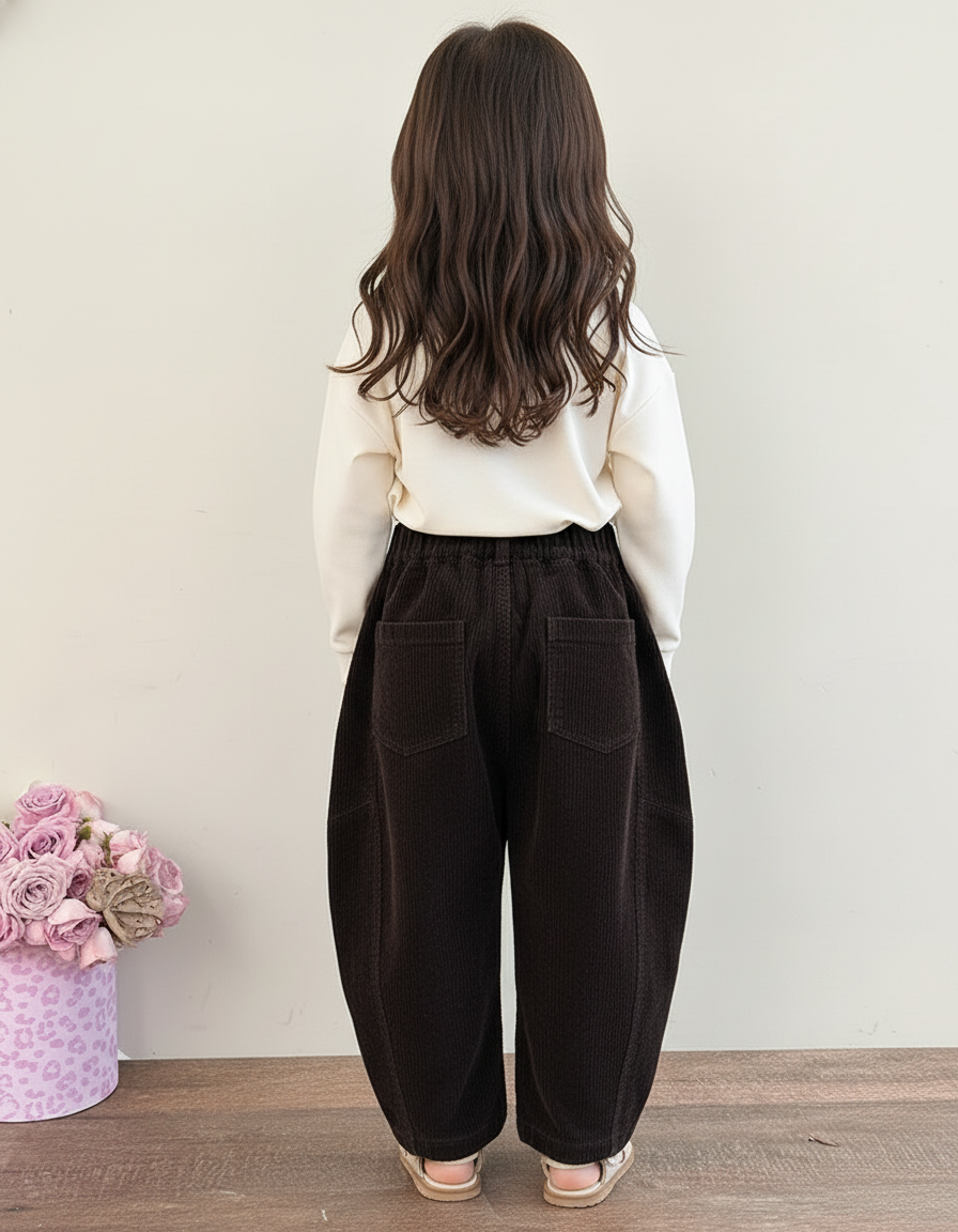 Pantalon Baggy Marron Côtelé Ample Décontracté Enfant - Cordé - vue 2