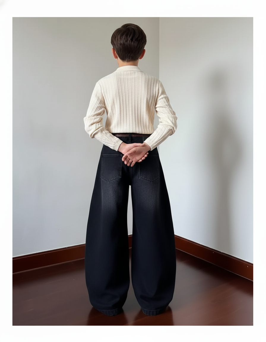Pantalon Baggy Noir Délavé Œillets Métalliques Large - Jean - vue 2