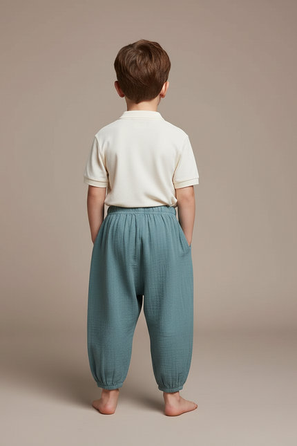 Pantalon Baggy Mousseline Vert Ample Enfant Confortable - Coton - vue 2