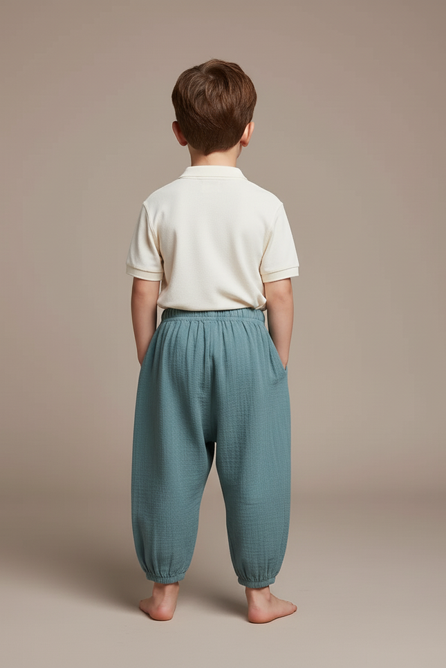 Pantalon Baggy Mousseline Vert Ample Enfant Confortable - Coton - vue 2