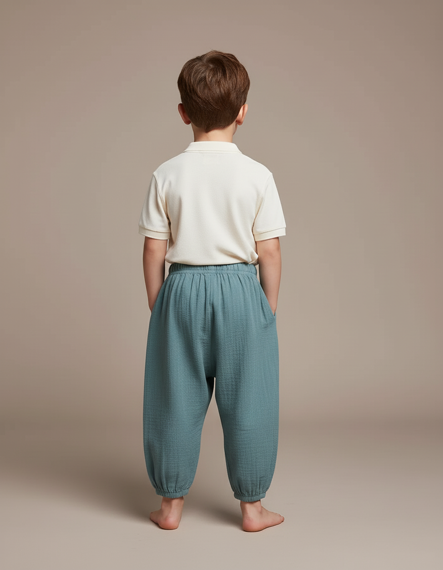 Pantalon Baggy Mousseline Vert Ample Enfant Confortable - Coton - vue 2