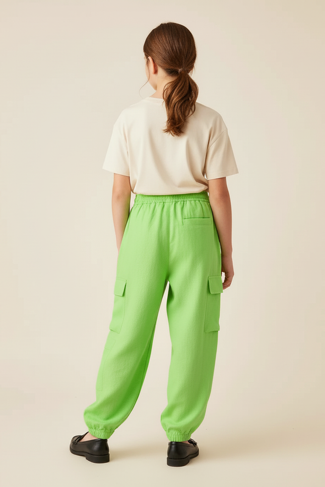 Pantalon Baggy Vert Citron Ample Cargo Enfant - Lin - vue 2