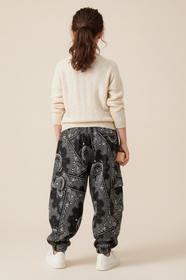Pantalon Baggy Noir Paisley Ample Cargo Enfant - Coton - vue 2