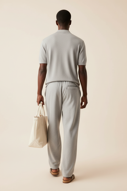 Pantalon Baggy Gris Molleton Brodé Ample Décontracté Homme - vue 2