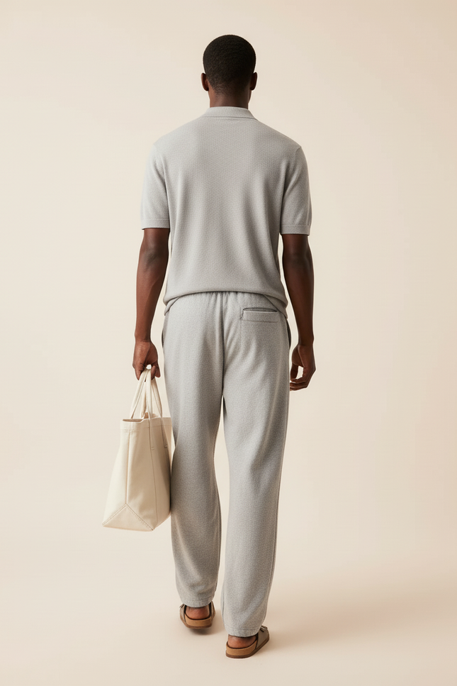 Pantalon Baggy Gris Molleton Brodé Ample Décontracté Homme - vue 2