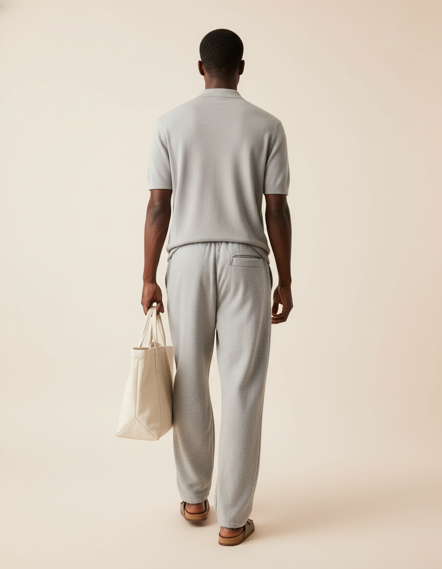 Pantalon Baggy Gris Molleton Brodé Ample Décontracté Homme - vue 2