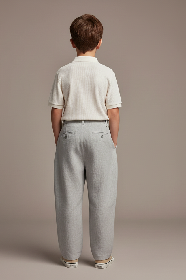 Pantalon Baggy Gris Clair Plissé Ample Garçon Décontracté - Lin - vue 2