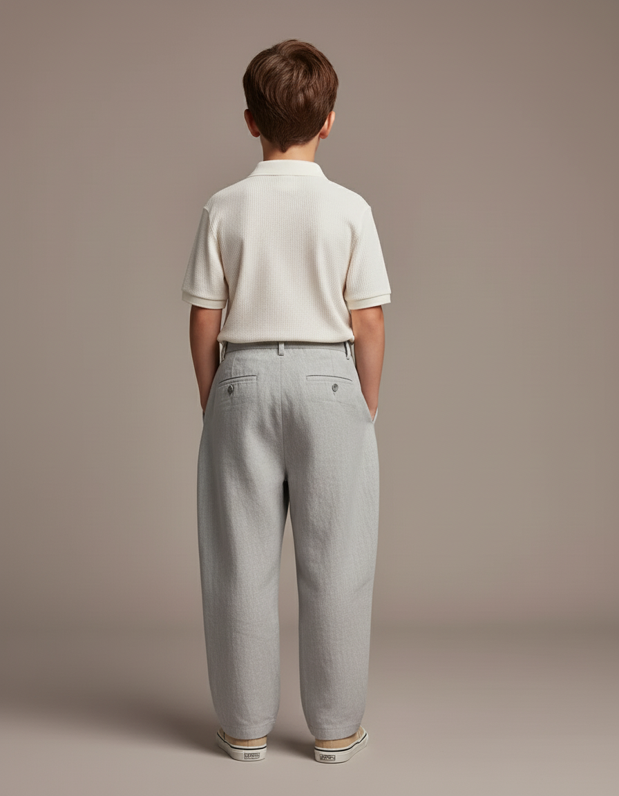 Pantalon Baggy Gris Clair Plissé Ample Garçon Décontracté - Lin - vue 2
