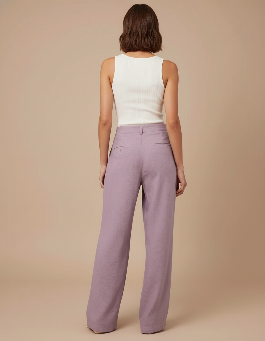 Pantalon Baggy Violet Ample Plissé Taille Haute Fluide - Lin - vue 2