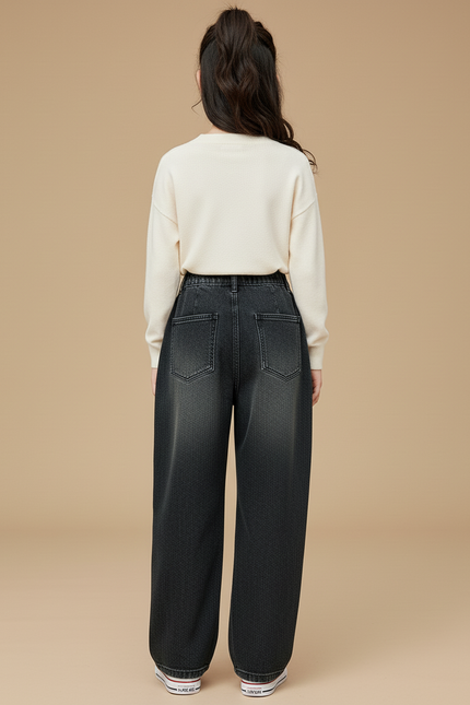 Pantalon Baggy Noir Ample Denim Fille Hiver - Jean - vue 2