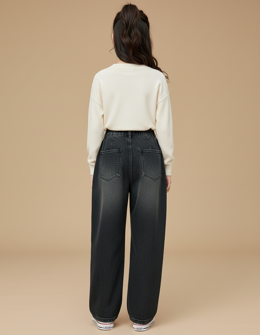 Pantalon Baggy Noir Ample Denim Fille Hiver - Jean - vue 2
