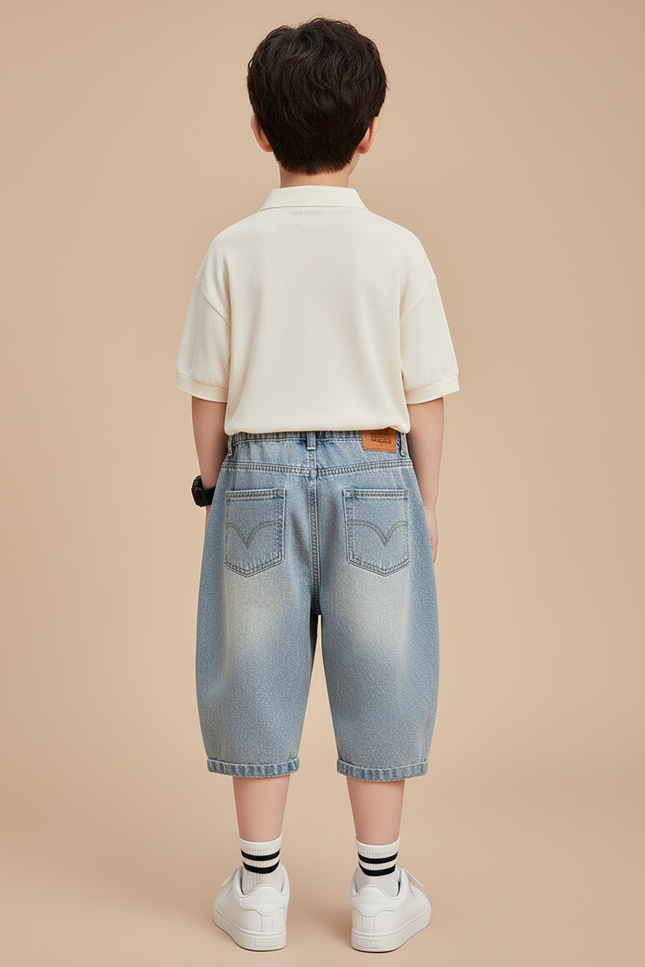Pantalon Baggy Jean Bleu Étoiles Déchiré Enfant - vue 2