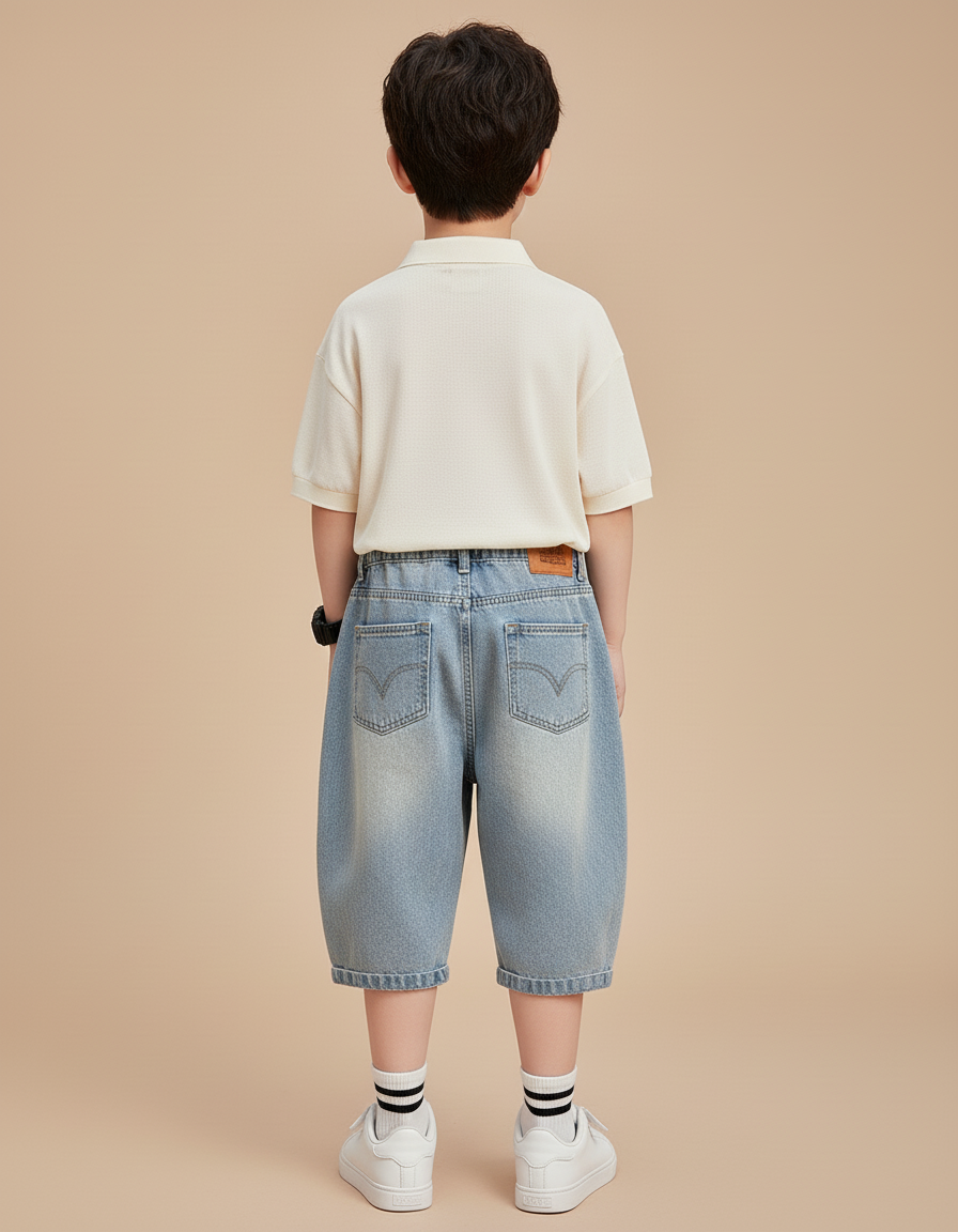 Pantalon Baggy Jean Bleu Étoiles Déchiré Enfant - vue 2