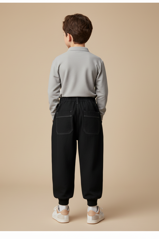 Pantalon Baggy Noir Ample Surpiqûres Blanches Garçon - Jean - vue 2