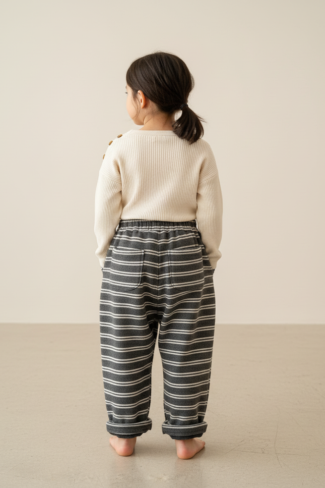 Pantalon Baggy Gris Rayé Coton Ample Décontracté Enfant - Molleton - vue 2