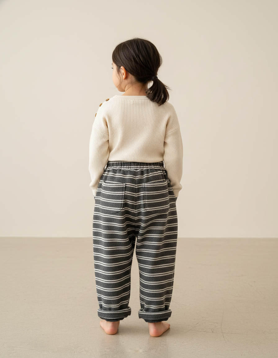 Pantalon Baggy Gris Rayé Coton Ample Décontracté Enfant - Molleton - vue 2
