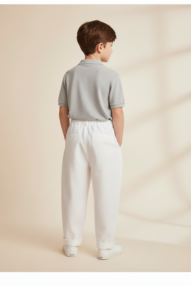 Pantalon Baggy Blanc Plissé Ample Coton Enfant - vue 2