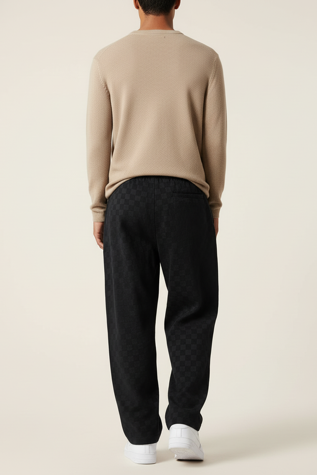Pantalon Baggy Noir Damier Velours Ample Décontracté Homme - vue 2