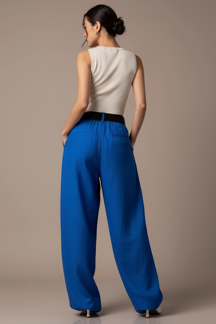 Pantalon Baggy Bleu Imprimé Ample Streetwear Cordon Femme - Lin - vue 2