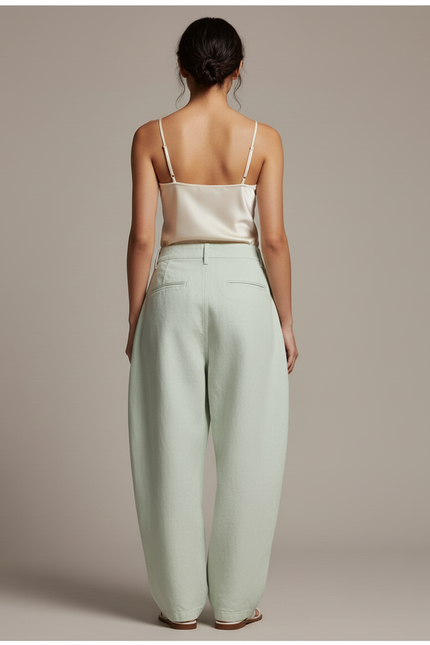 Pantalon Baggy Vert Menthe Ample Décontracté Fluide - Toile - vue 2