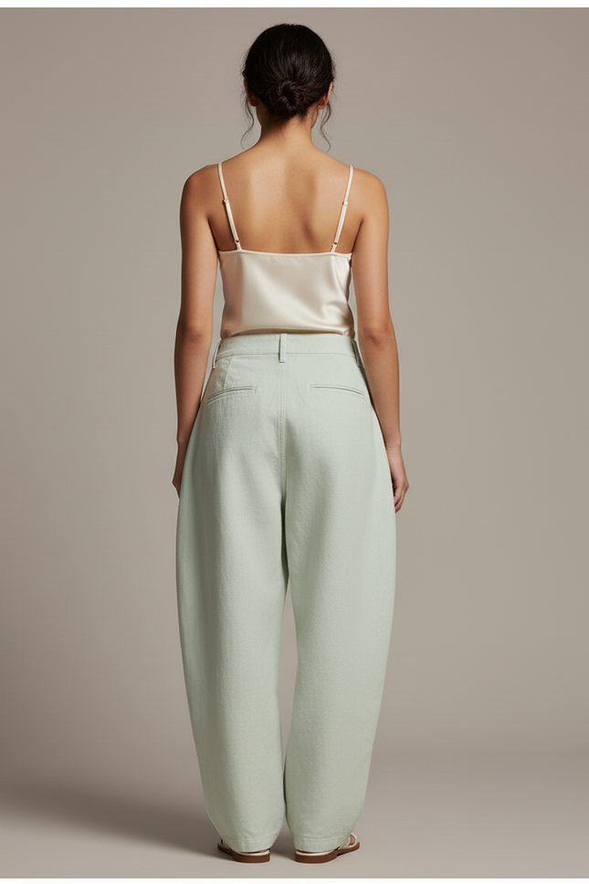 Pantalon Baggy Vert Menthe Ample Décontracté Fluide - Toile - vue 2