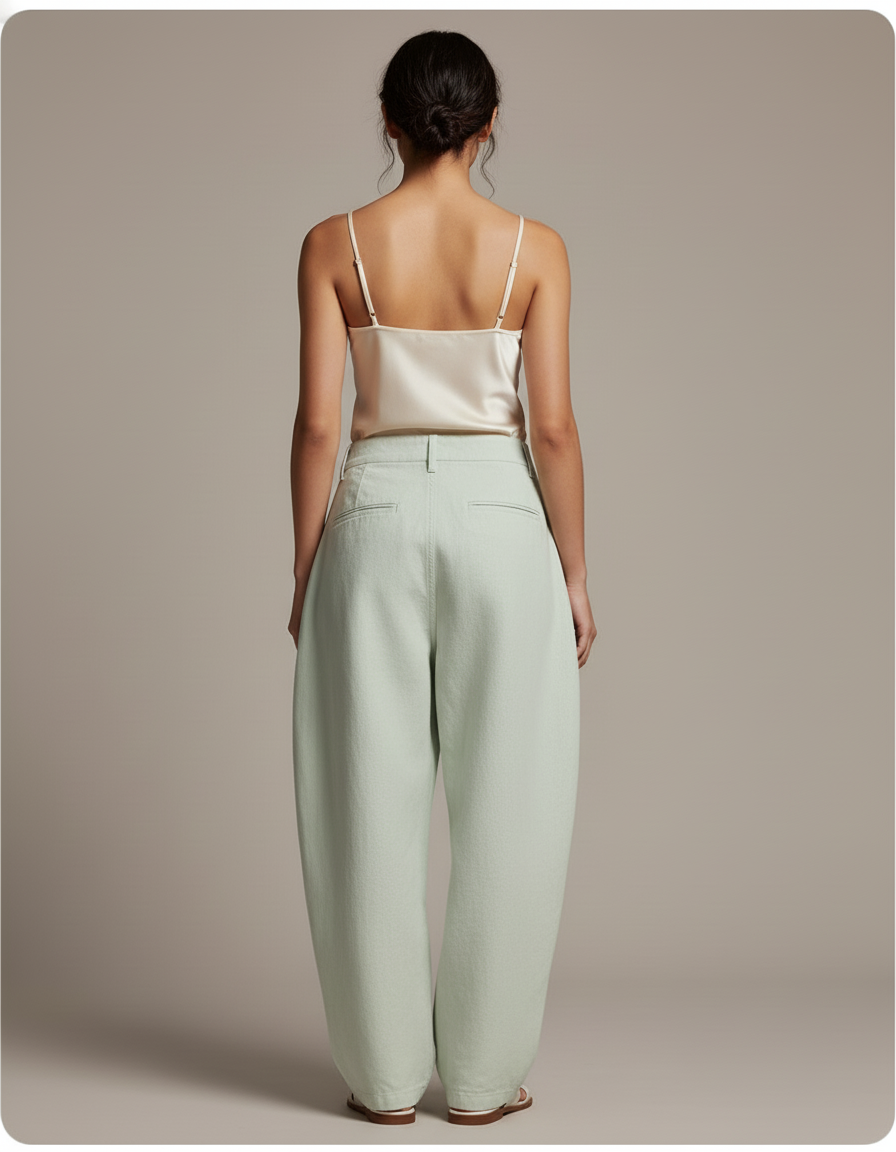 Pantalon Baggy Vert Menthe Ample Décontracté Fluide - Toile - vue 2