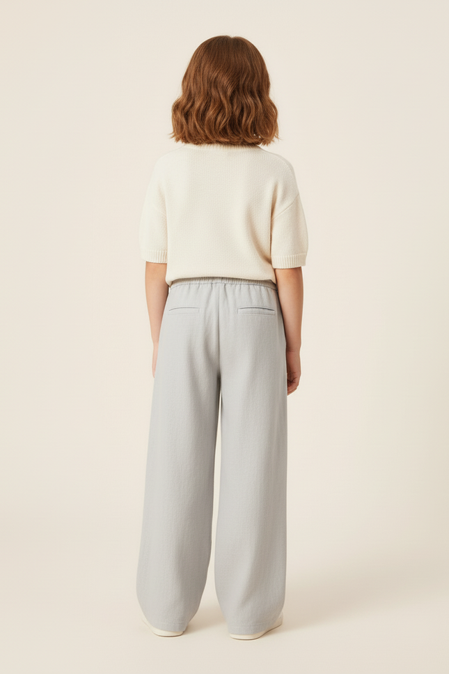 Pantalon Baggy Gris Clair Cordon Ample Lin - vue 2