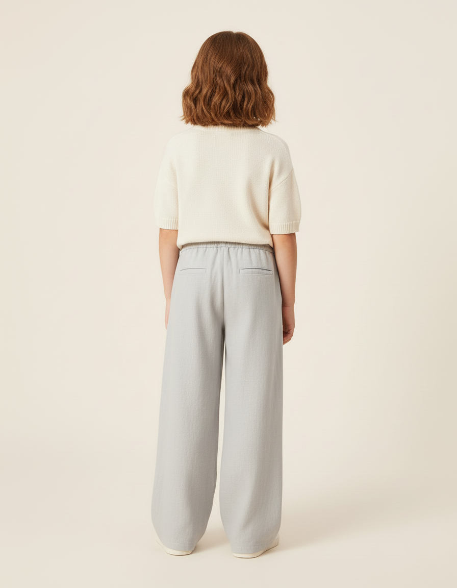 Pantalon Baggy Gris Clair Cordon Ample Lin - vue 2